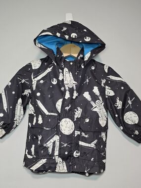 Carter's Black Space-Print Hooded Raincoat with Blue Lining